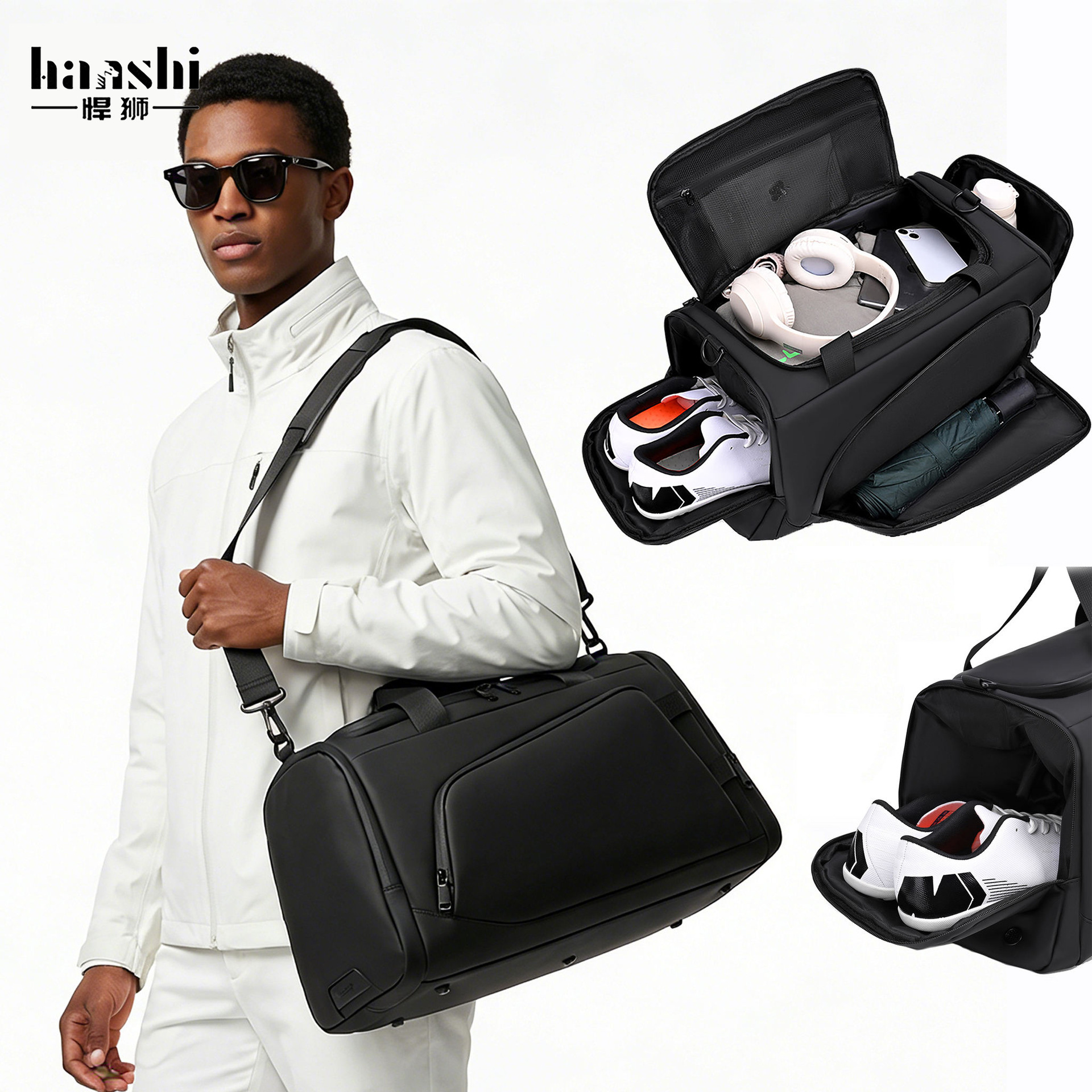 HAANSHI Gym Duffle Bag with Independent Shoe Compartment – 35L Water-Resistant Travel & Sports Tote