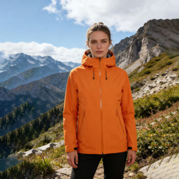 Women's Orange Waterproof Hiking Jacket | Windproof Breathable Outdoor Shell