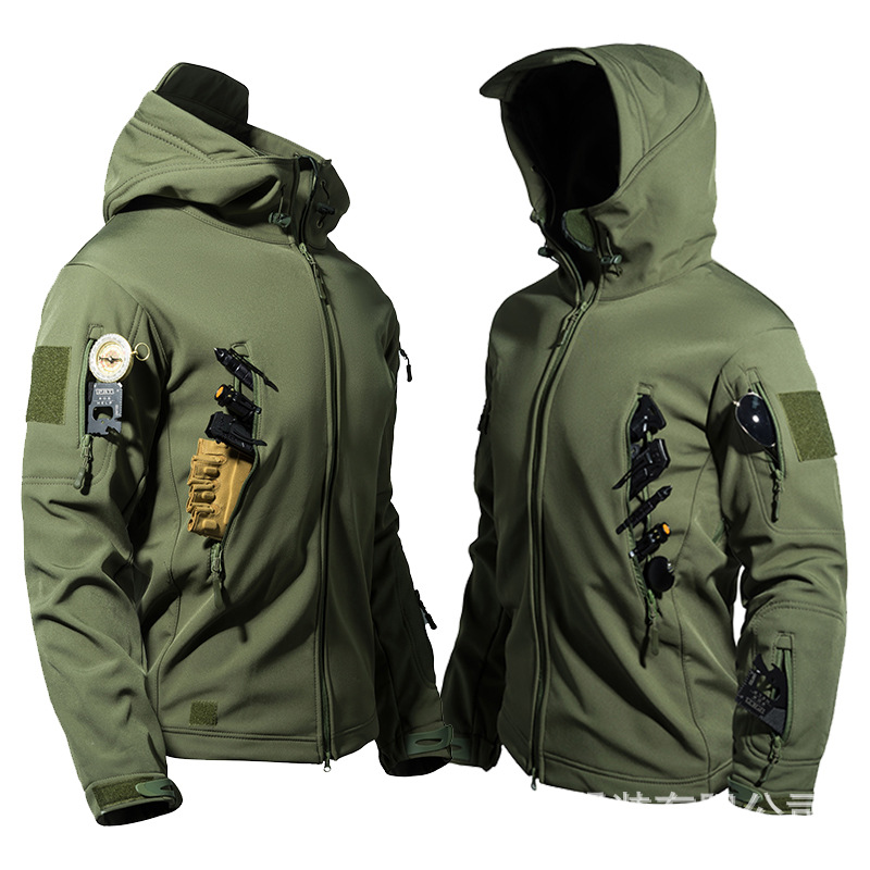 Tactical Softshell Hooded Jacket | Multi-Pocket Water-Resistant Outdoor Coat