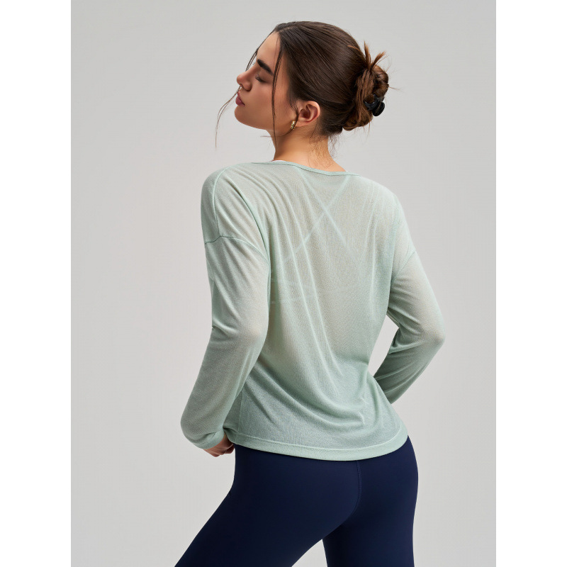 Sheer Long Sleeve Workout Top – Lightweight Sun Protection Yoga Shirt for Women